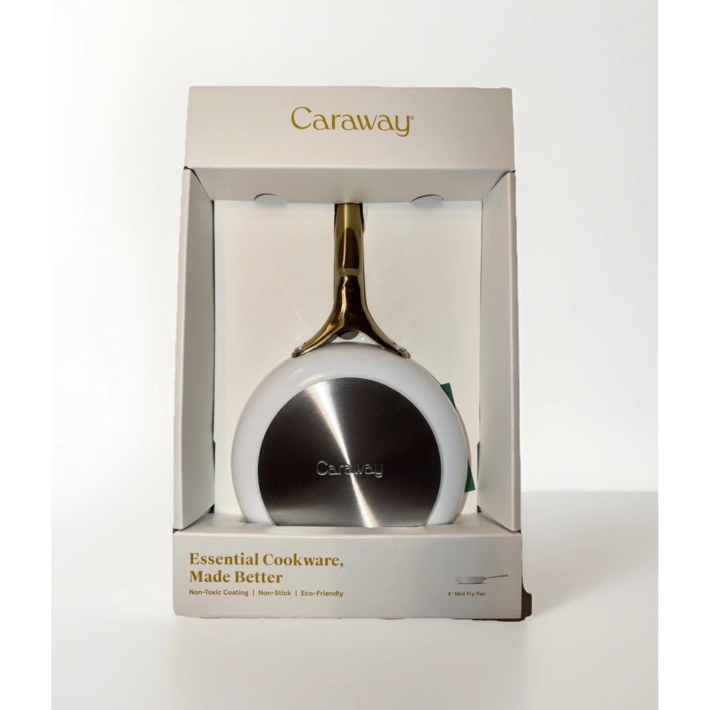 New Caraway 8" Mini Frying Pan White Gold Handle Naturally Non-Stick